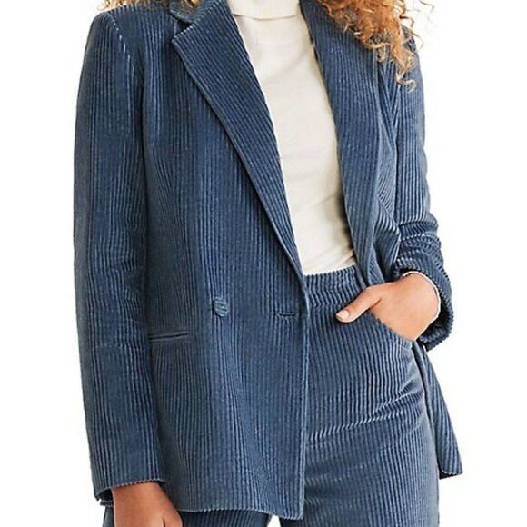 MANGO blue Pan Structured Corduroy Blazer size 6 - Picture 1 of 9